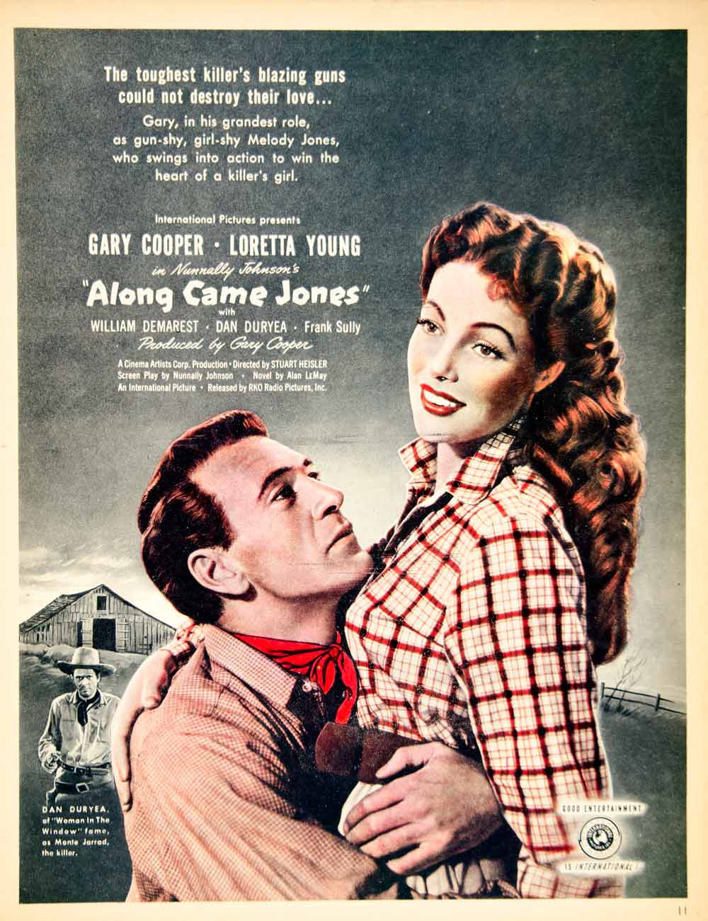 1945 Ad Movie Along Came Jones Gary Cooper Loretta Young Western Stuart YSG1