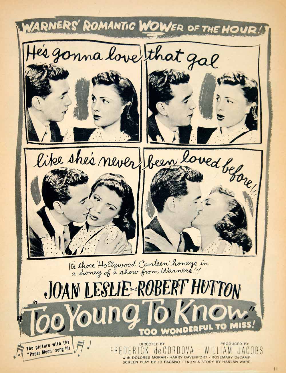 1946 Ad Movie Too Young to Know 1945 Joan Leslie Robert Hutton Warner YSG1
