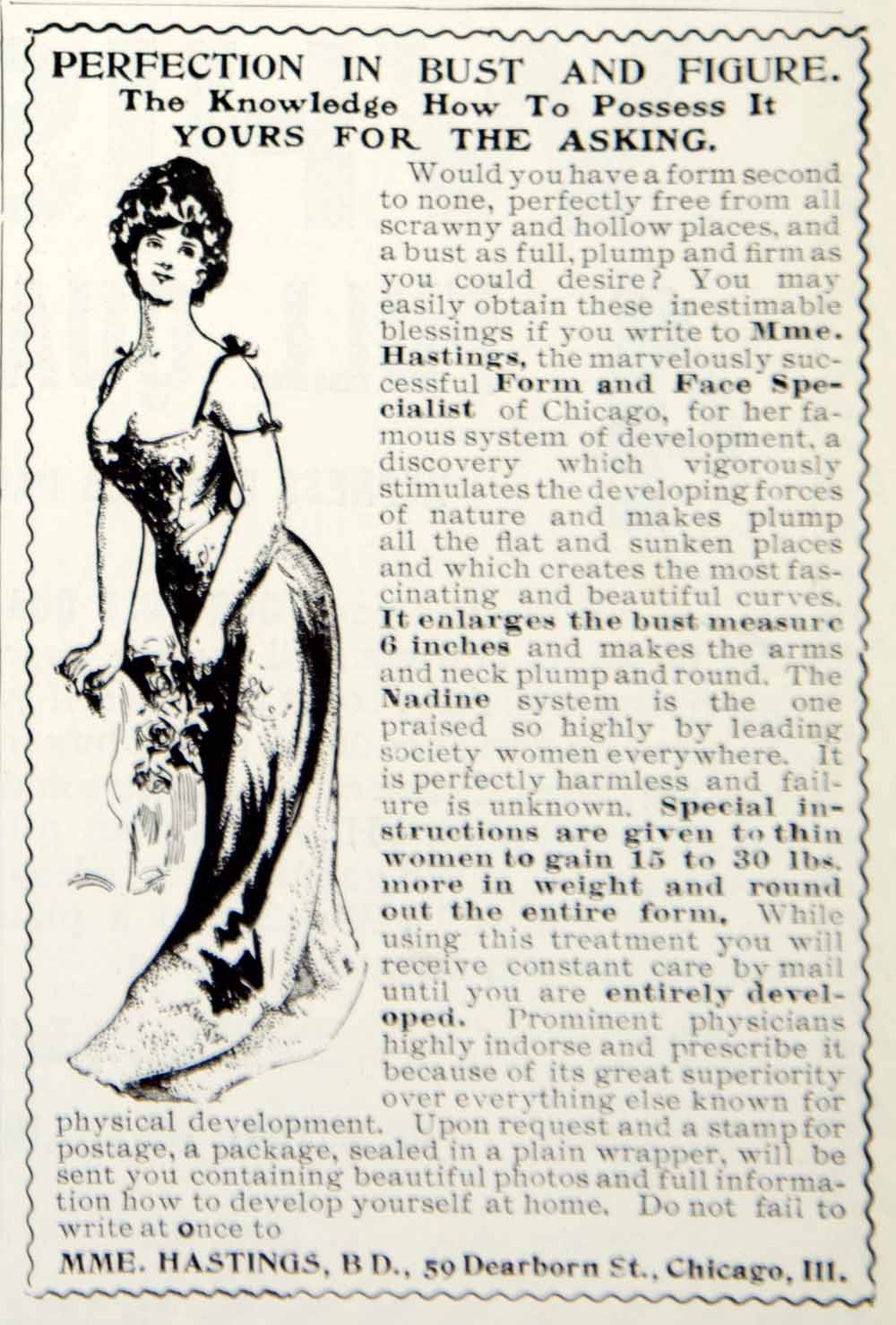 1903 Ad Vintage Bust Figure Enhancement Nadine System Quackery Mme Hastings YSM2