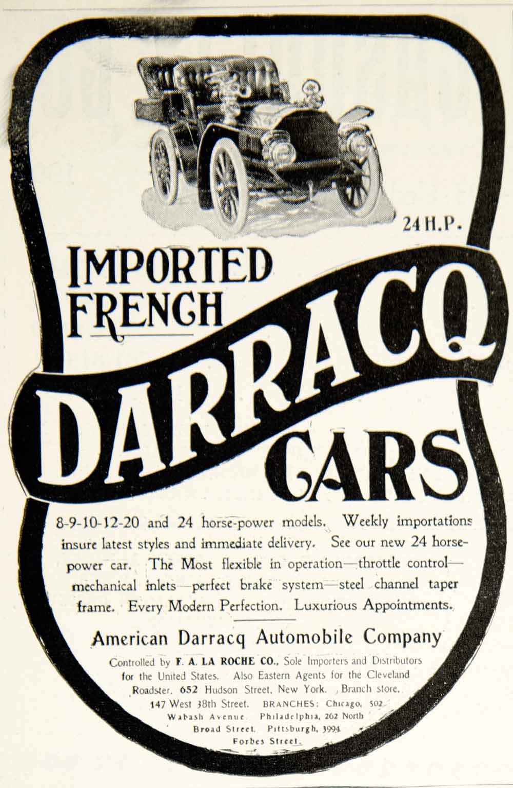 1903 Ad Vintage Darracq Car Automobile French Import 24 Horsepower Antique YSM2