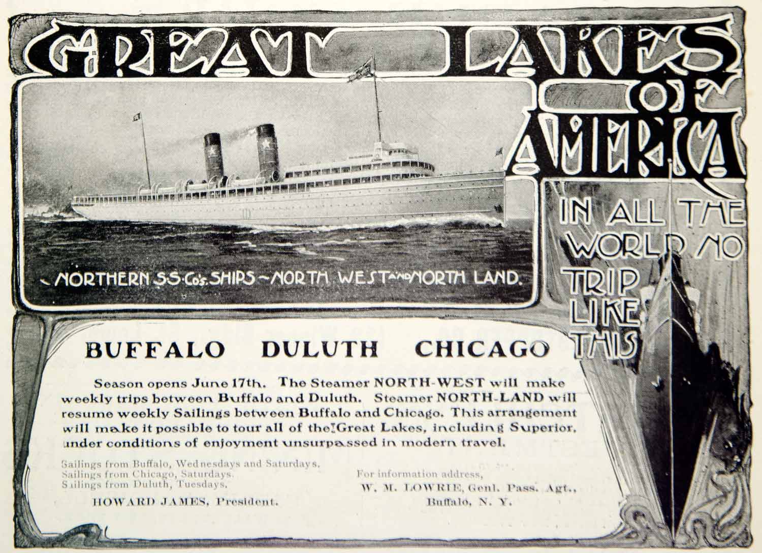 1903 Ad Northern Steamships Steamers Northwest Northland Great Lakes Travel YSM2