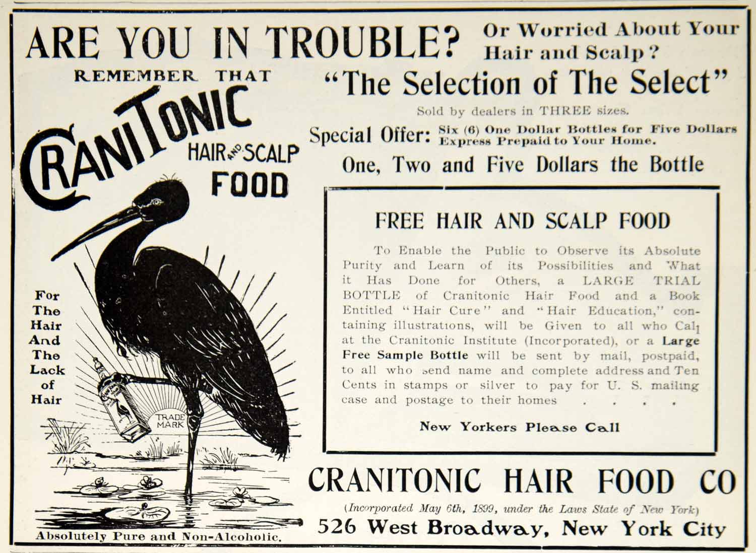 1903 Ad Vintage Cranitonic Hair Scalp Food Balding Cure Medical Quackery YSM2