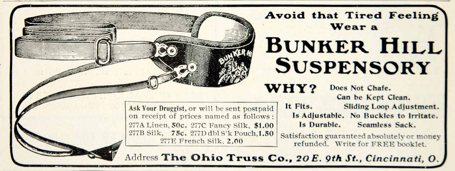 1903 Ad Vintage Bunker Hill Suspensory Jock Strap Ohio Truss Co. Cincinnati YSM2