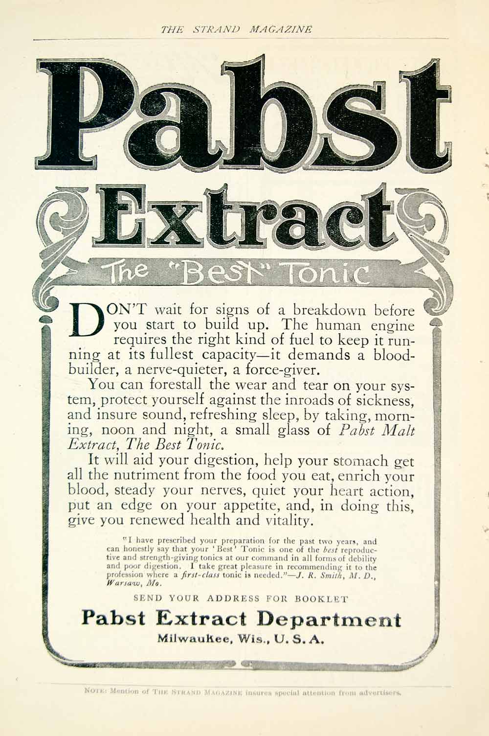 1903 Ad Vintage Pabst Extract Best Tonic Heath Digestion Milwaukee WI Beer YSM2