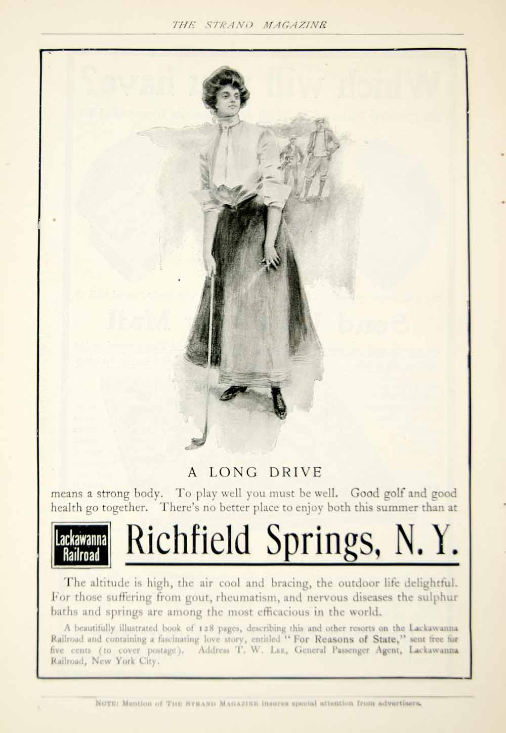 1903 Ad Vintage Lackawanna Railroad Richfield Springs NY Golf Woman Golfing YSM2