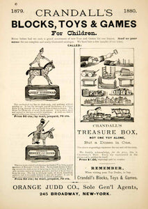 1879 Ad Antique Crandall Mechanical Toy Victorian Children Lively Horseman YSN1