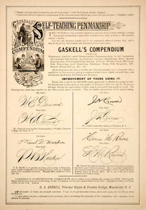 1880 Ad Antique G. A. Gaskell's Compendium Penmanship Handwriting Course YSN1