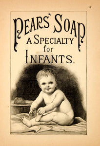 1885 Ad Antique Pears Soap Infant Baby Bath Naked Nude Newborn Cleansing YSN1