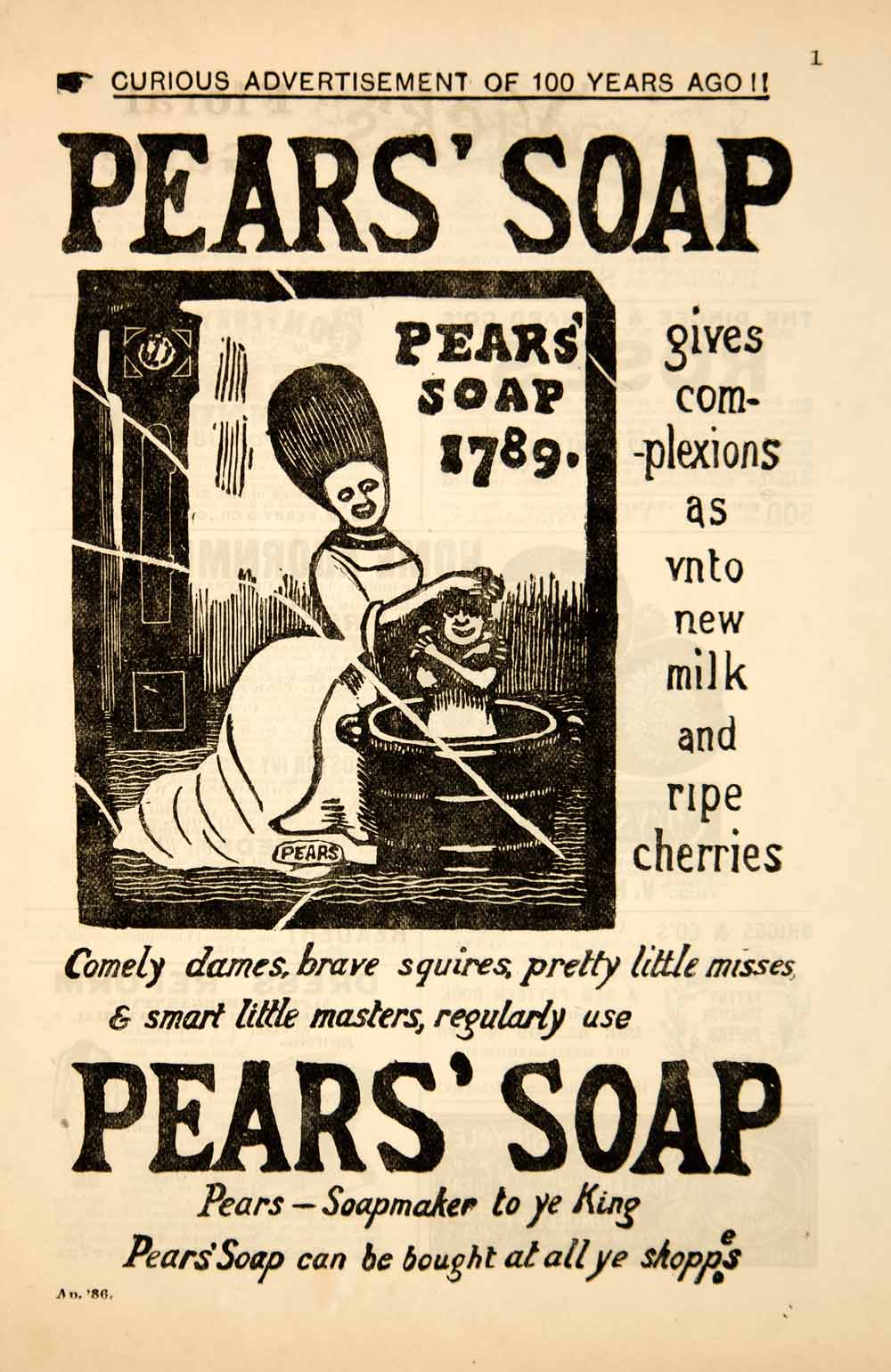 1886 Ad Antique Pears Soap Child Bath Mother Complexion Beauty Historical YSN1