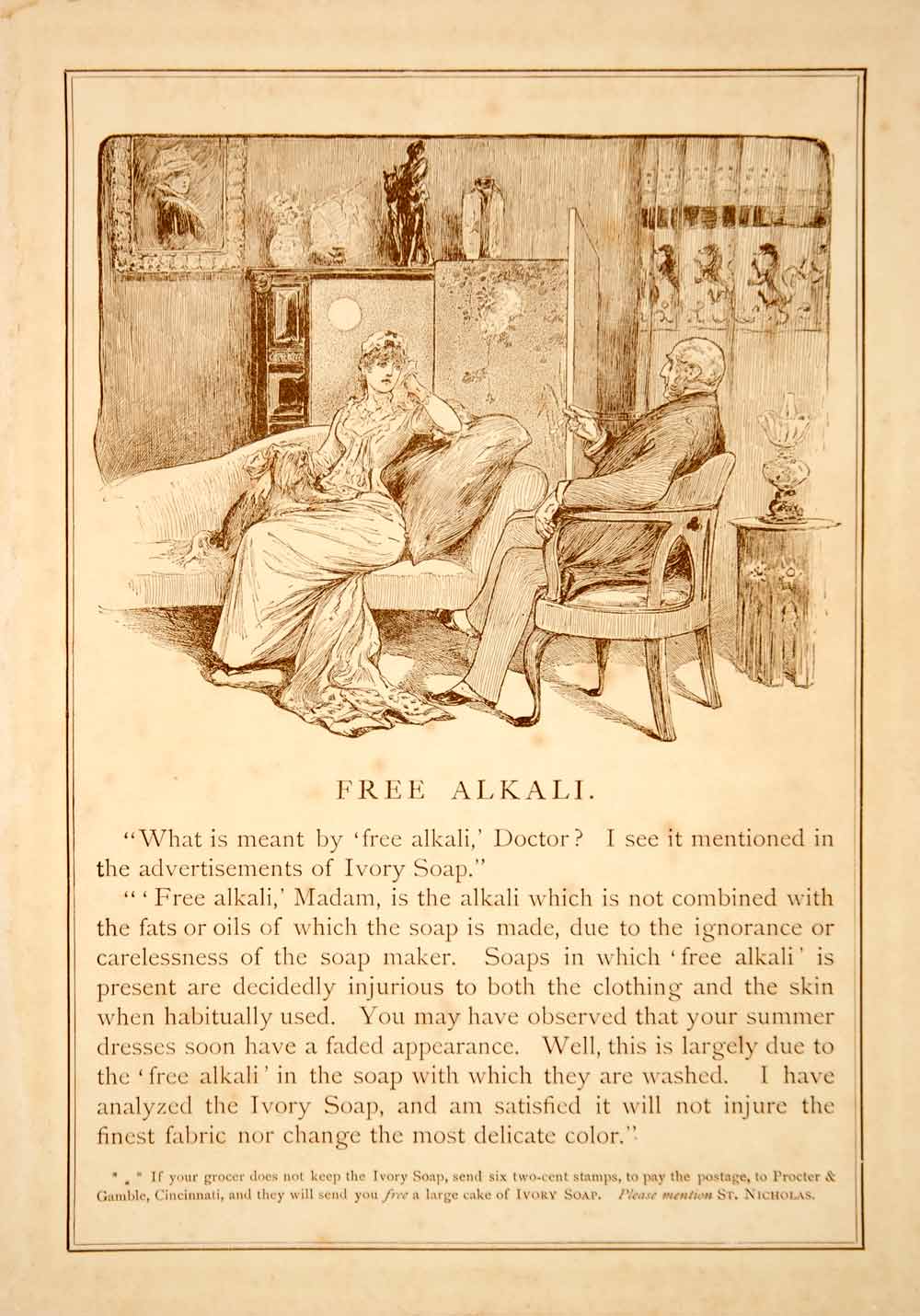 1886 Ad Ivory Soap Free Alkali Victorian Doctor Lady Complexion Skin Care YSN1