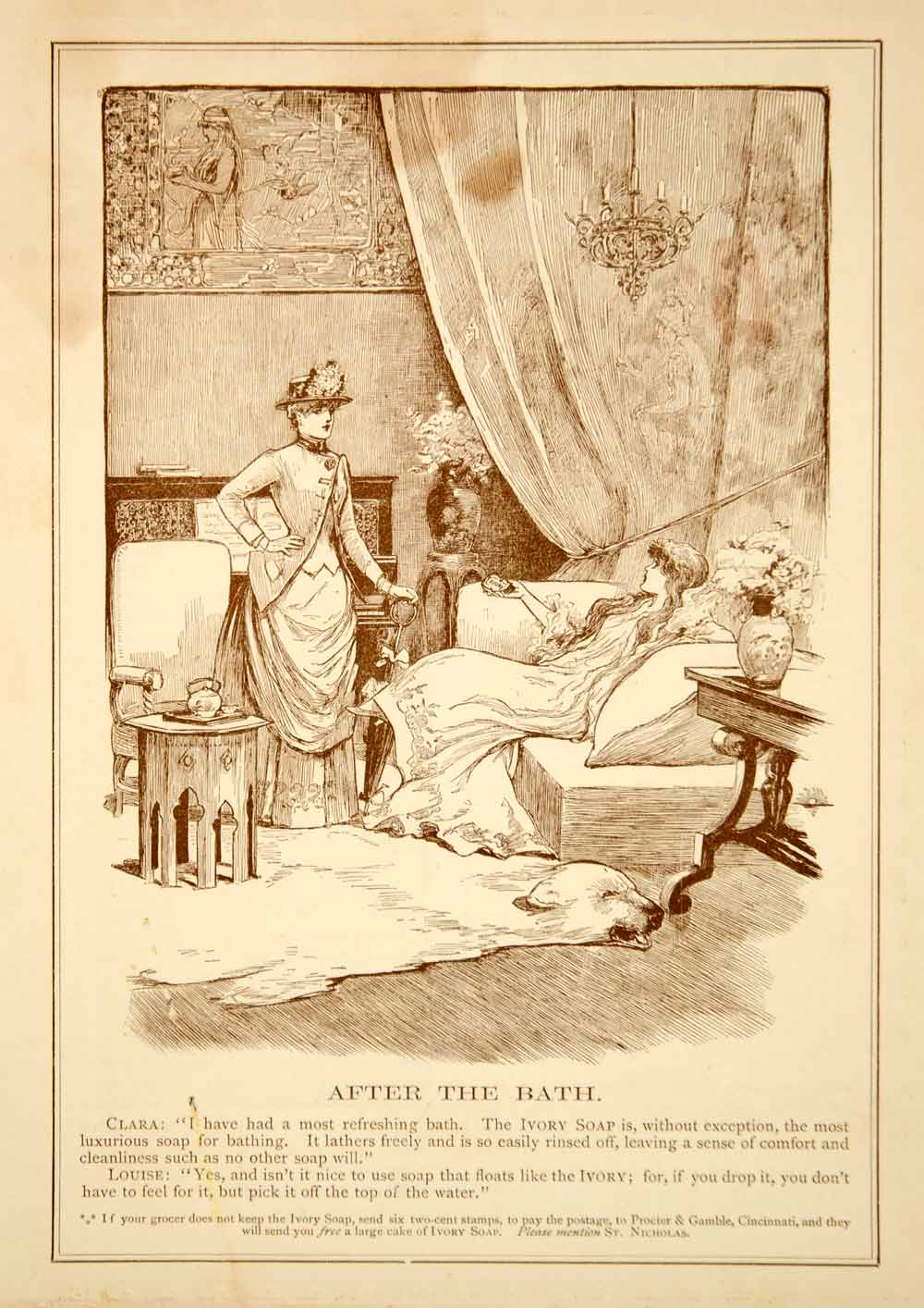 1886 Ad Antique Ivory Bath Soap Victorian Lady Skin Care Interior Bear Rug YSN1
