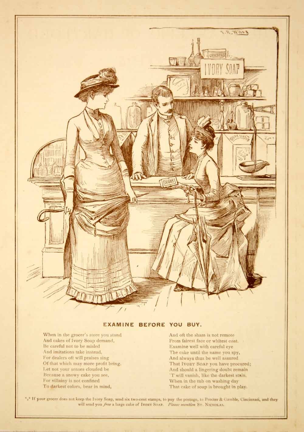 1886 Ad Antique Ivory Soap Cake Victorian Ladies Grocery Store Counter Shop YSN1