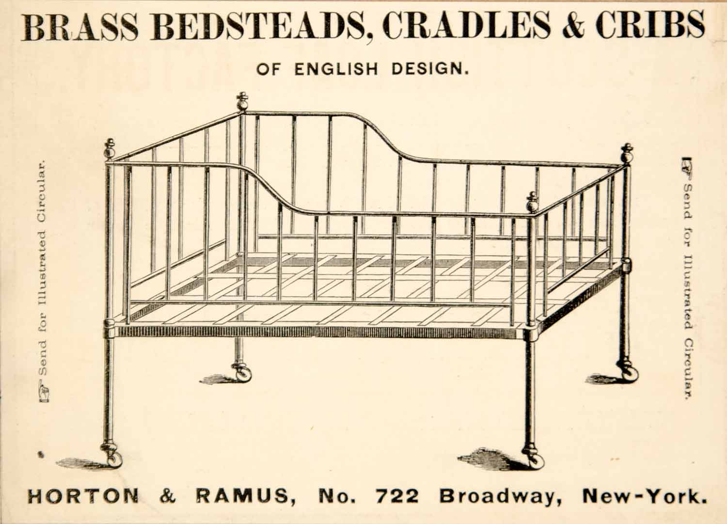 1876 Ad English Brass Bedstead Cradle Crib Victorian Furniture Horton Ramus YSN1