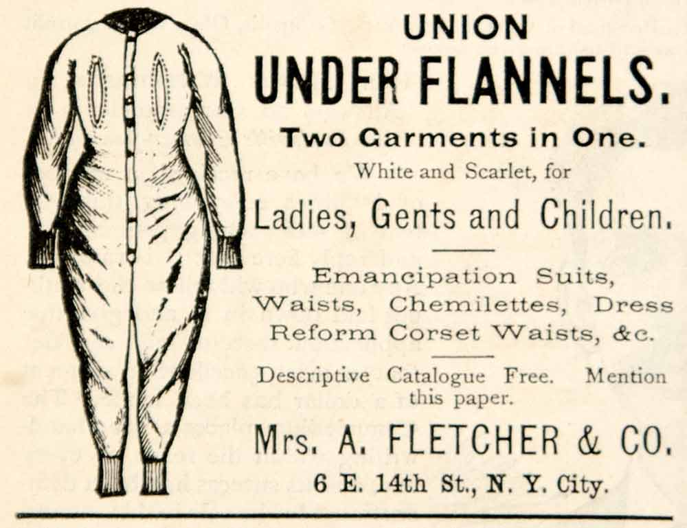 1879 Ad Antique Union Suits Under Flannels Underwear Victorian Clothing YSN1