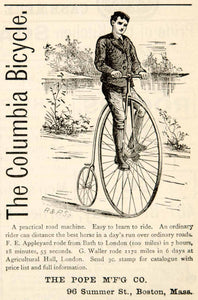 1879 Ad Antique Columbia Bicycle Victorian Pope Manufacturing Boston YSN1