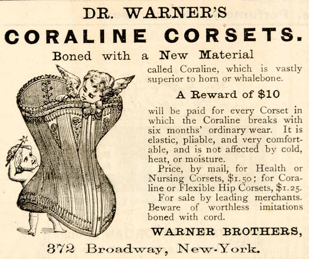 1881 Ad Warner Brothers Coraline Corsets Victorian Lady Underwear Clothing YSN1