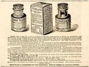 1881 Ad Antique Vaseline Petroleum Jelly Family Home Remedy Skin Emollient YSN1