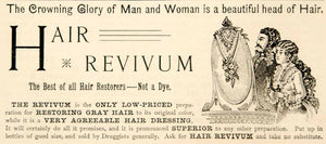 1886 Ad Antique Hair Revivum Tonic Restorer Dressing Coloring Gray Beauty YSN1