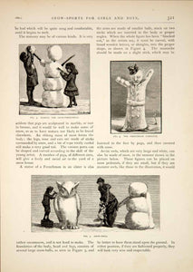 1880 Article Victorian Children Winter Play Snowman Snow Sculpture Pig Owl YSN1