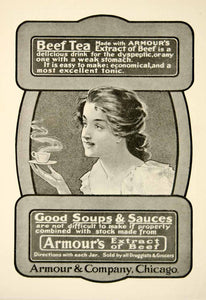 1900 Ad Armours Extract of Beef Tea Food Invalid Tonic Cooking Stock Soup YSN2