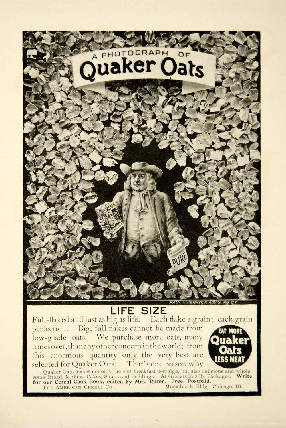 1900 Ad Quaker Oats Man Advertising Icon Breakfast Cereal Life Size Image YSN2