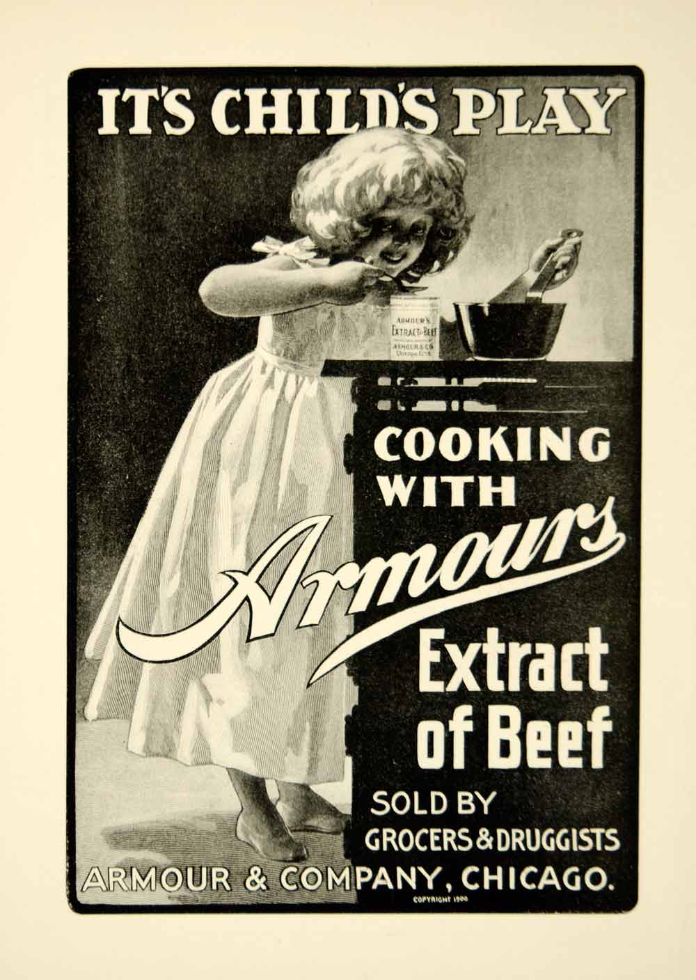 1900 Ad Vintage Armours Extract of Beef Cooking Stock Victorian Child Girl YSN2