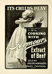 1900 Ad Vintage Armours Extract of Beef Cooking Stock Victorian Child Girl YSN2