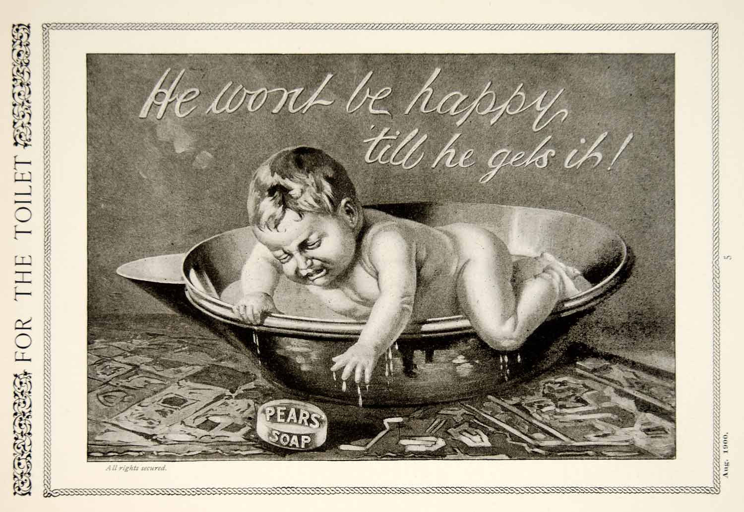 1900 Ad Vintage Pears' Soap Crying Unhappy Fugly Baby Infant Bathtub Bath YSN2