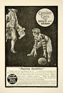 1900 Ad Quaker Oats Cereal Man Victorian Boy Playing Football Uniform Food YSN2