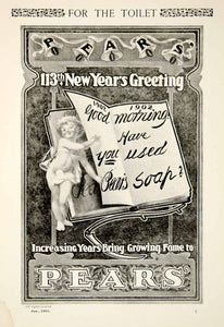 1902 Ad Vintage Pears Soap New Year's Day Greeting Baby 113th Year Beauty YSN2