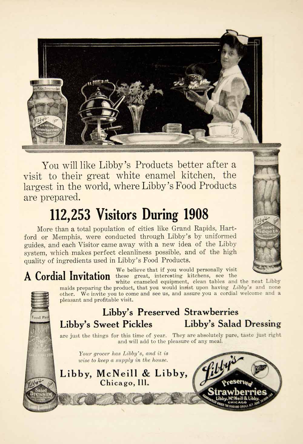 1909 Ad Libby's Food Products Pickles Preserves Salad Dressing Kitchens YSN2
