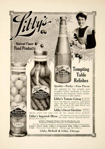 1909 Ad Vintage Libby's Tomato Catsup Pickles Olives Relishes Condiment YSN2