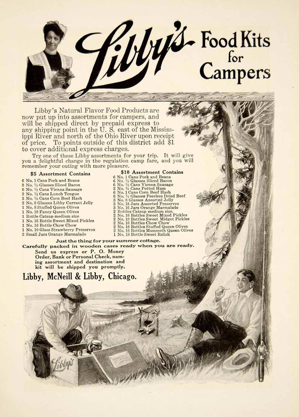 1909 Ad Vintage Libby Food Box Kits Campers Camping Relish Meats Condiments YSN2