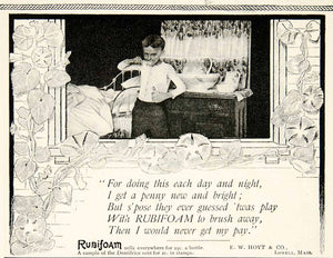1902 Ad Vintage Rubifoam Toothpaste Dentifrice Edwardian Boy Brushing Teeth YSN2