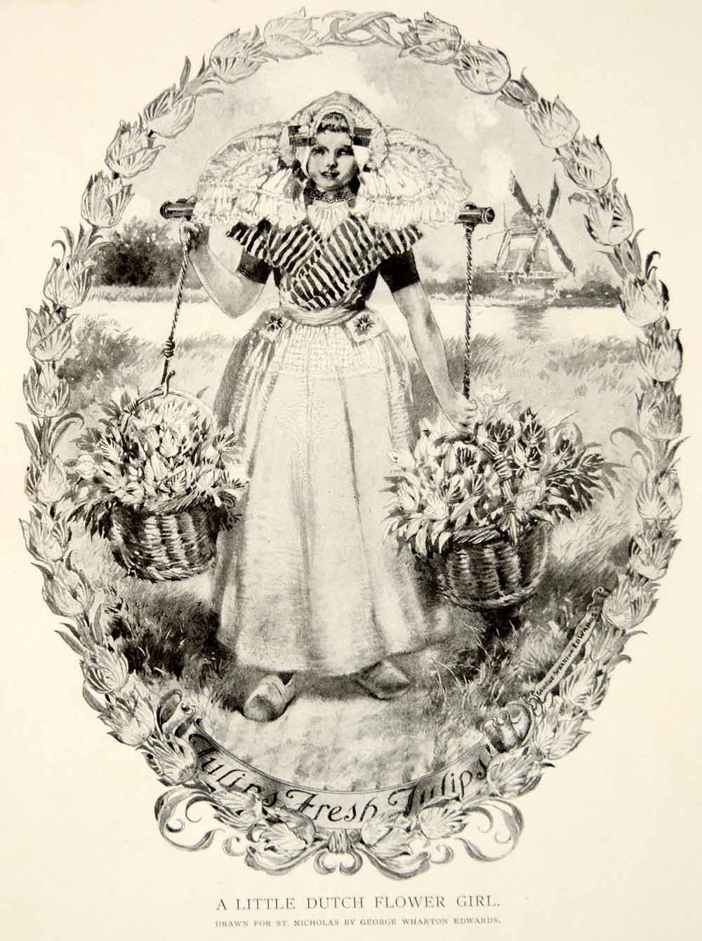 1909 Print Dutch Flower Girl Costume Netherlands George Wharton