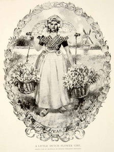 1909 Print Dutch Flower Girl Costume Netherlands George Wharton Edwards Art YSN2