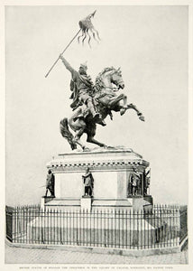 1900 Print William the Conqueror Equestrian Bronze Statue Falaise Normandy YSN2