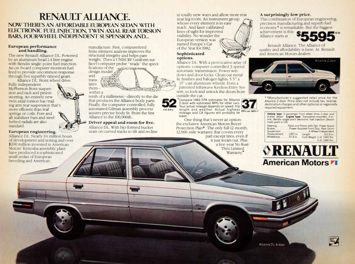1982 Ad 1983 Renault Alliance DL 4 Door Sedan Subcompact Car