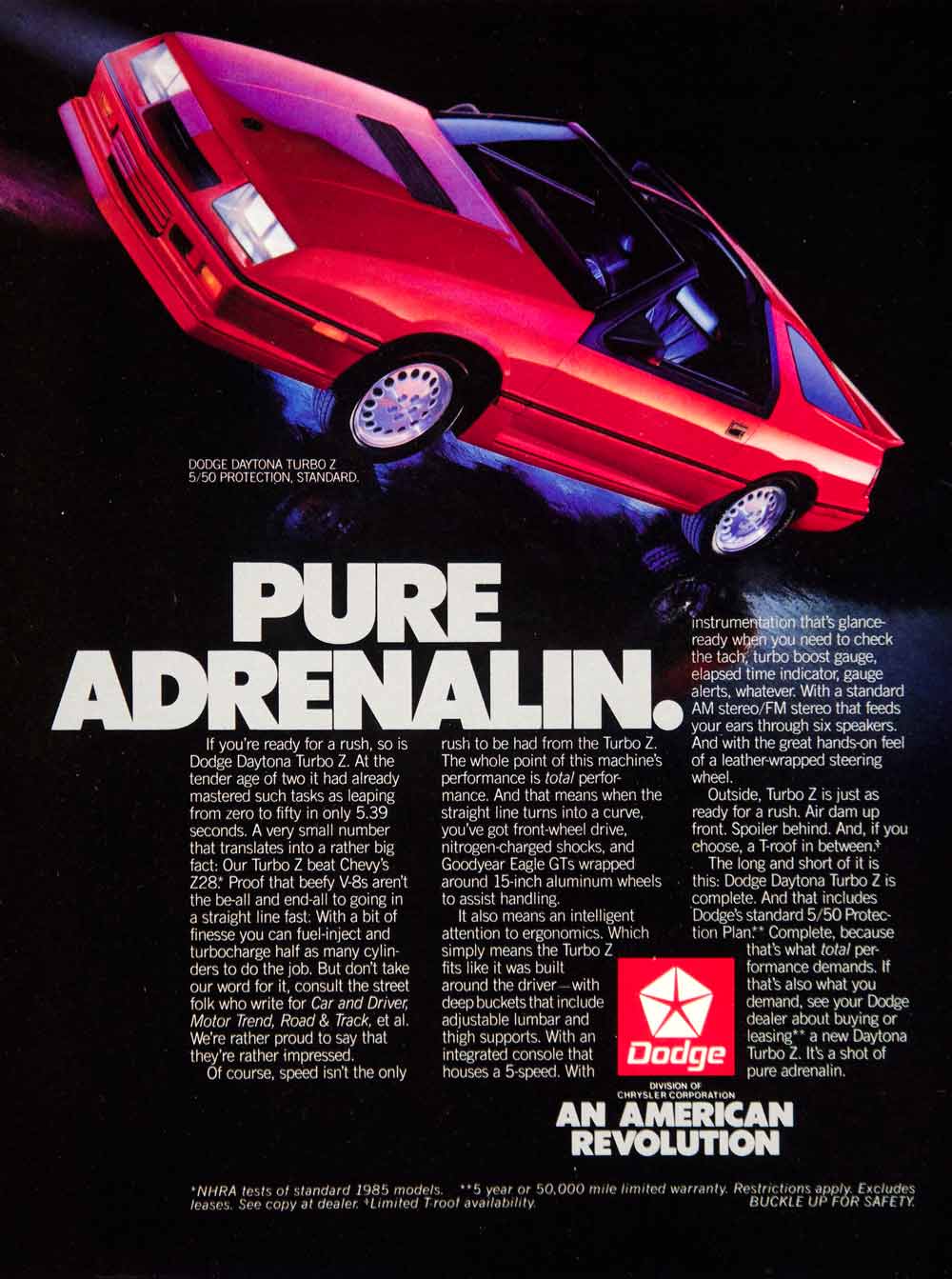 1986 Ad Dodge Daytona Turbo Z 3 Door Hatchback Compact Sports Car Chry