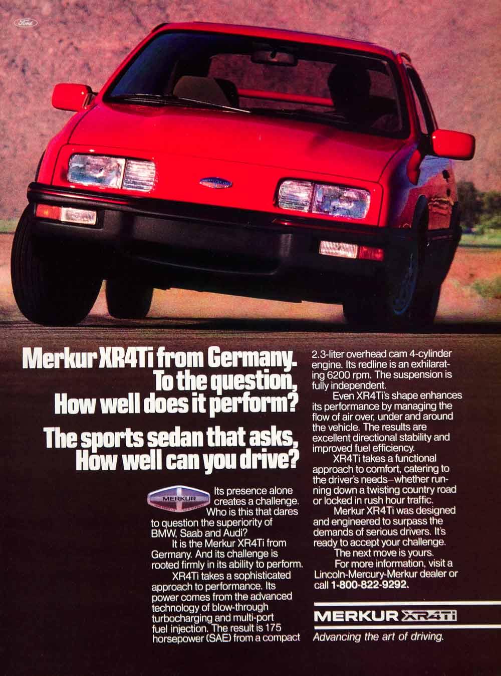 1986 Ad Merkur XR4Ti 3 Door Hatchback Compact Car German Import Collector YSP3