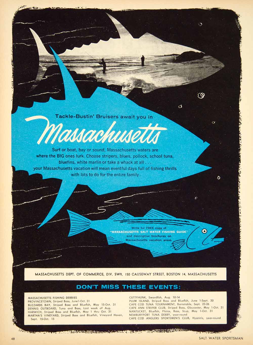 1964 Ad Massachussetts Fishing Salt Water Derbies Events Cape Ann Buzzard's YSS1