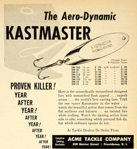 1964 Ad Aero-Dynamic Kastmaster Acme Tackle Darting Action Trolling Lure YSS1
