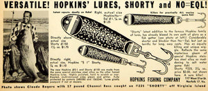 1964 Ad Hopkins' Lures Fishing Triple Hook Bait Tackle Claude Rodgers Big YSS1