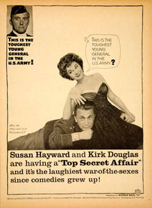 1957 Ad Movie Top Secret Affair Susan Hayward, Kirk Douglas Warner Bros YSS2