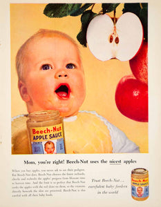 1957 Ad Vintage Beech-Nut Strained Applesauce Apple Sauce Jar Baby Infant YSS2