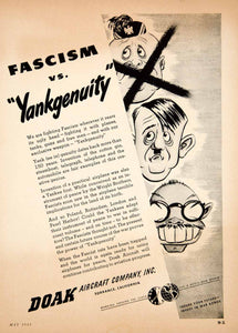1944 Ad Doak Aircraft Fascism Vs Yankgenuity WWII Airplane Aviation YSW3
