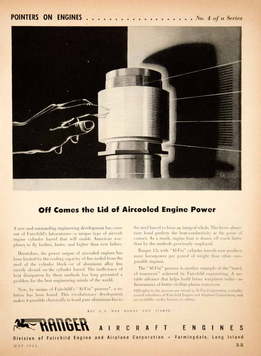 1944 Ad Ranger Aircraft Fairchild Aircooled Engine WWII Airplane Aviat ...