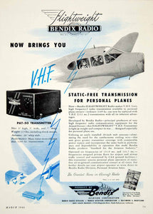 1946 Ad Flightweight Bendix Aviation PAT-50 VHF Radio Aircraft Airplane YSW3