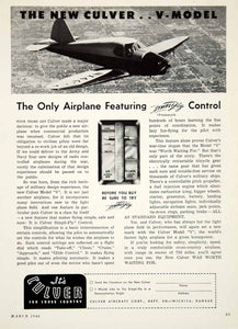 1946 Ad Culver Aircraft Model V-1 Simplifly Control Airplane Aviation YSW3
