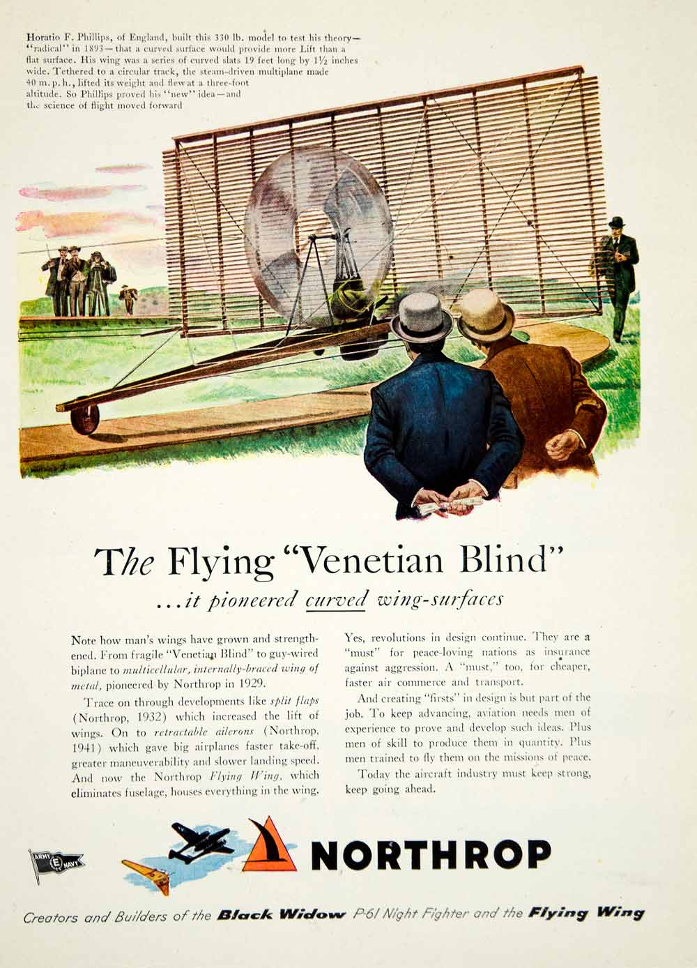 1946 Ad Northrop Flying Wing Aircraft Horatio Frederick Phillips Flying YSW3